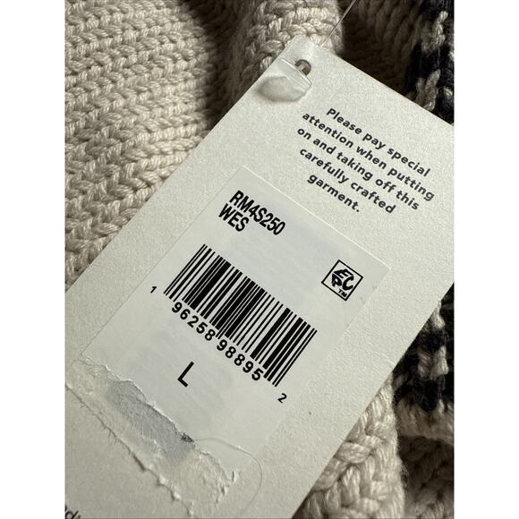 Splendid Kenny Cardigan Printed Geo Boarder Cotton Blend White Sand Large - Picture 3 of 9